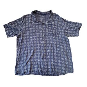 Marvel 2XL Mens Short Sleeve Button Shirt Blue Rayon